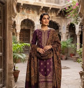 Sohni Plum Karandi Winter 3-Pc - Luxury Pret & Couture